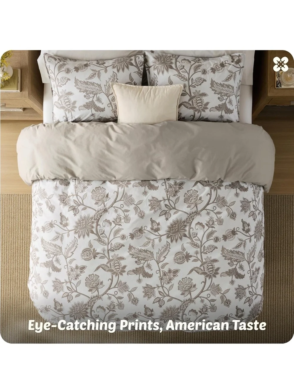NEW Bedsure PureWoven 100% Cotton Floral Duvet Cover Set, Reversible. Vines